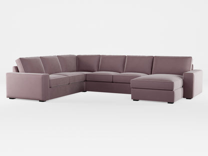 Ikea KIVIK 5-seat sofa, with chaise longue cover made by Covereo in upholstery named VELVET Peaceful Lily