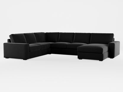 Ikea KIVIK 5-seat sofa, with chaise longue cover made by Covereo in upholstery named VELVET Shiny Black