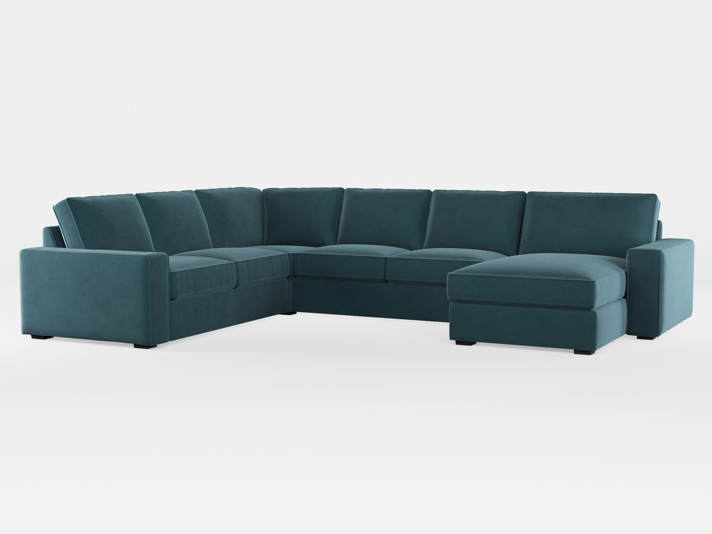 Ikea KIVIK 5-seat sofa, with chaise longue cover made by Covereo in upholstery named VELVET Smoky Blue