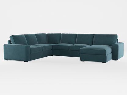 Ikea KIVIK 5-seat sofa, with chaise longue cover made by Covereo in upholstery named VELVET Smoky Blue