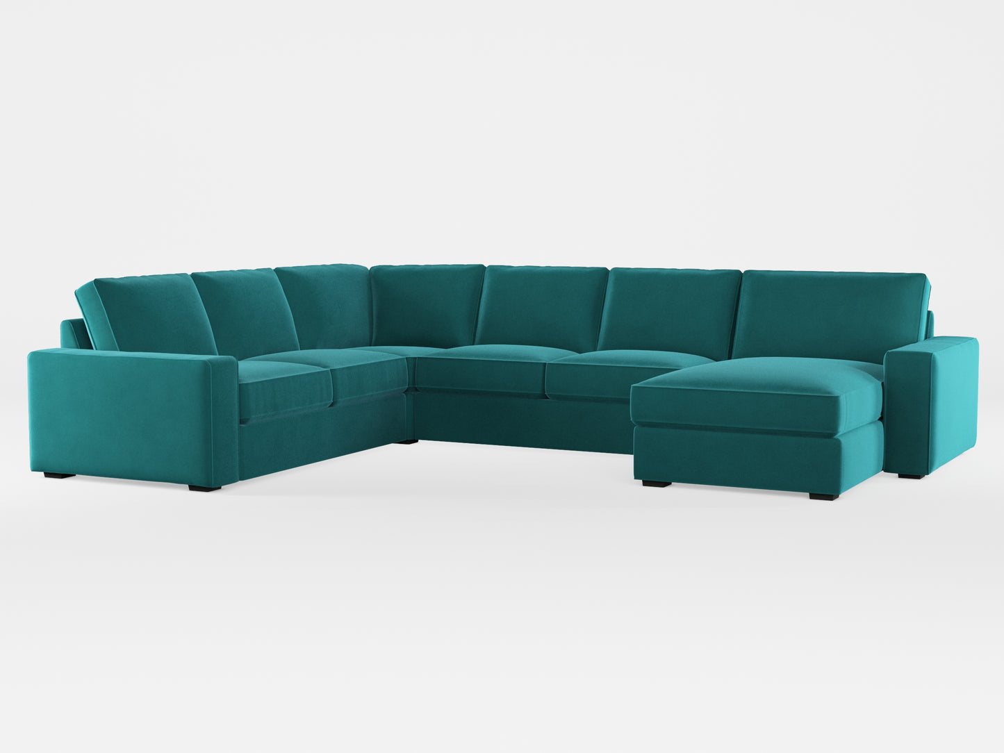 Ikea KIVIK 5-seat sofa, with chaise longue cover made by Covereo in upholstery named VELVET Turquoise Twist