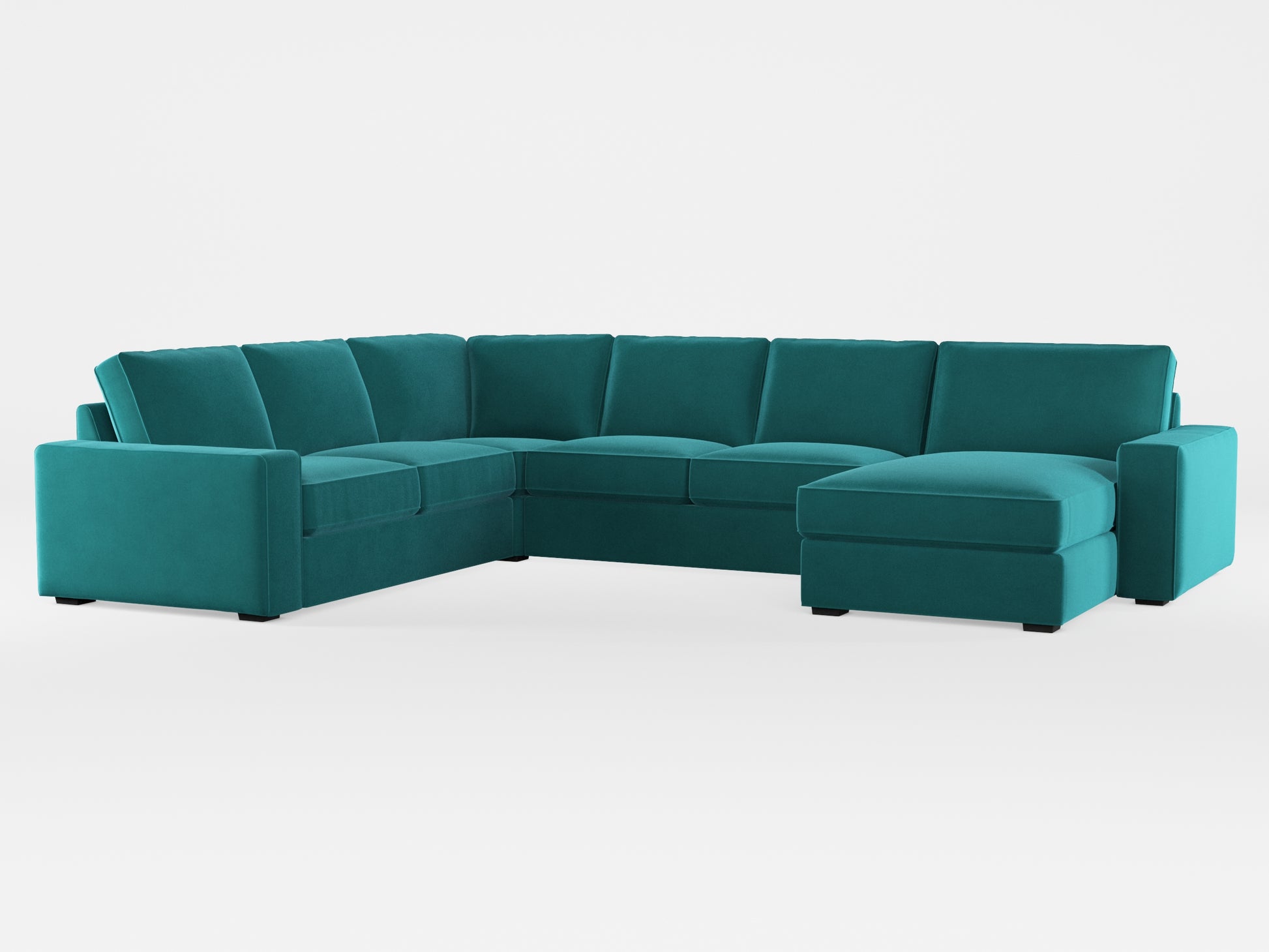 Ikea KIVIK 5-seat sofa, with chaise longue cover made by Covereo in upholstery named VELVET Turquoise Twist