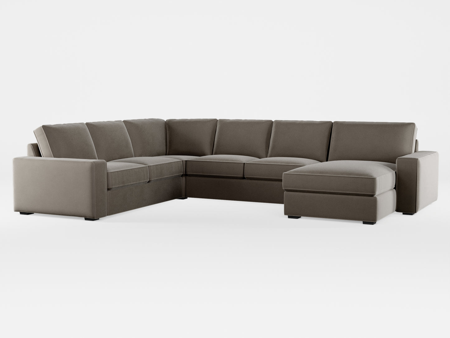 Ikea KIVIK 5-seat sofa, with chaise longue cover made by Covereo in upholstery named VELVET Warm Grey