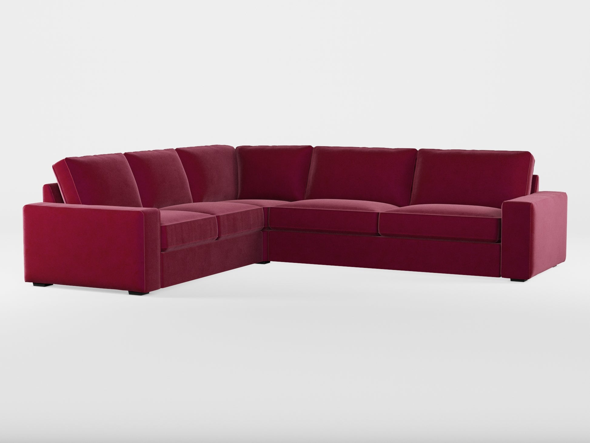 Ikea KIVIK 5-seat corner sofa cover made by Covereo in upholstery named VELVET Beetroot Cocktail