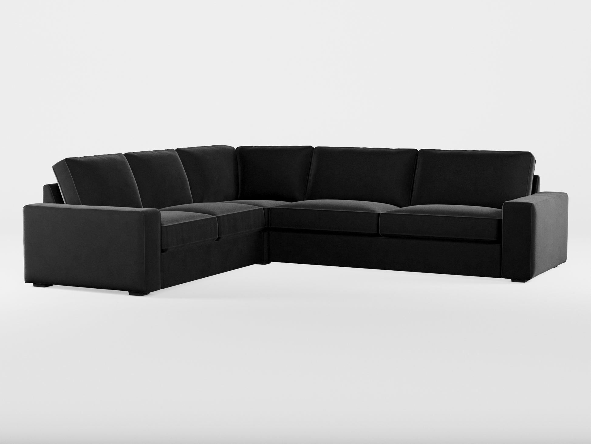 Ikea KIVIK 5-seat corner sofa cover made by Covereo in upholstery named VELVET Shiny Black