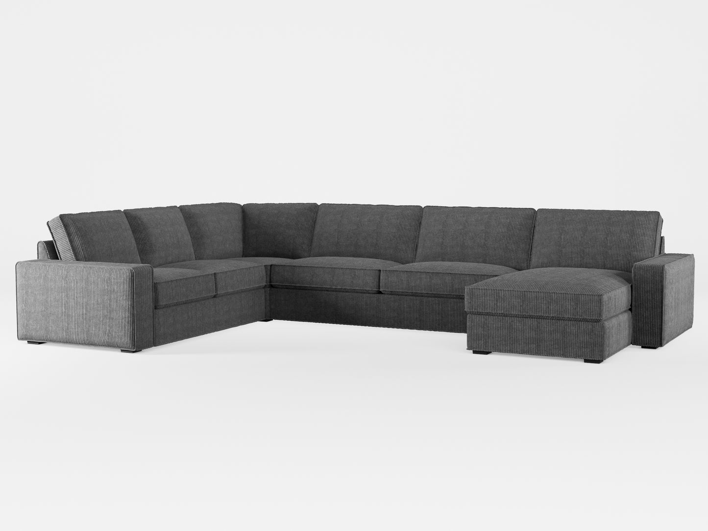 Ikea KIVIK 6-seat sofa with chaise longue cover made by Covereo in upholstery named COSY Grey Shadow