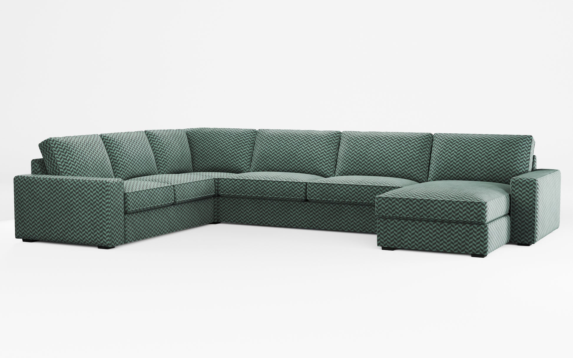 Ikea KIVIK 6-seat sofa with chaise longue cover made by Covereo in upholstery named HERRINGBONE Green