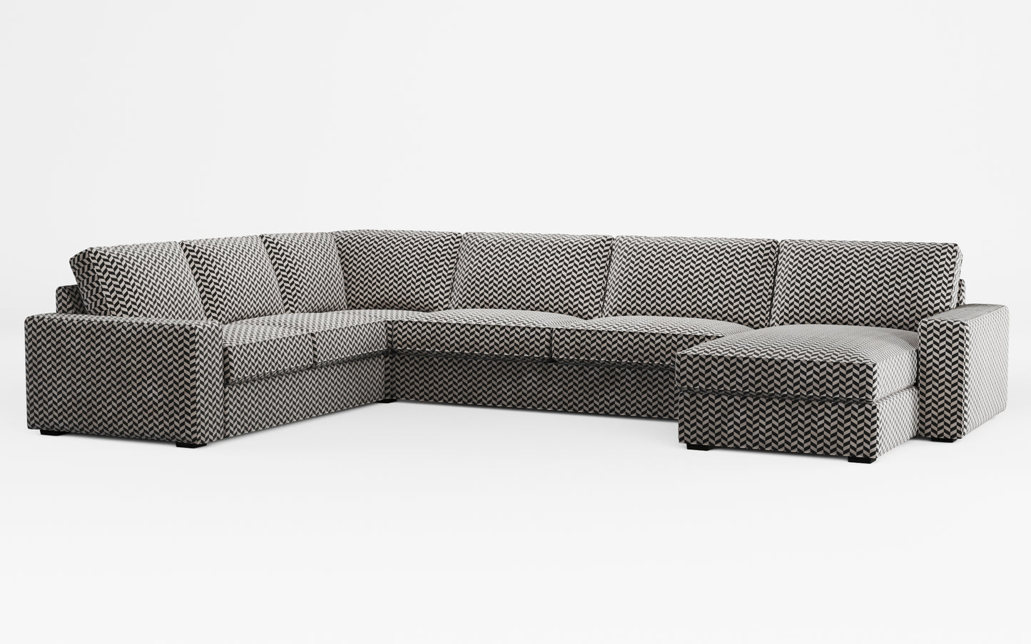 Ikea KIVIK 6-seat sofa with chaise longue cover made by Covereo in upholstery named HERRINGBONE Silver