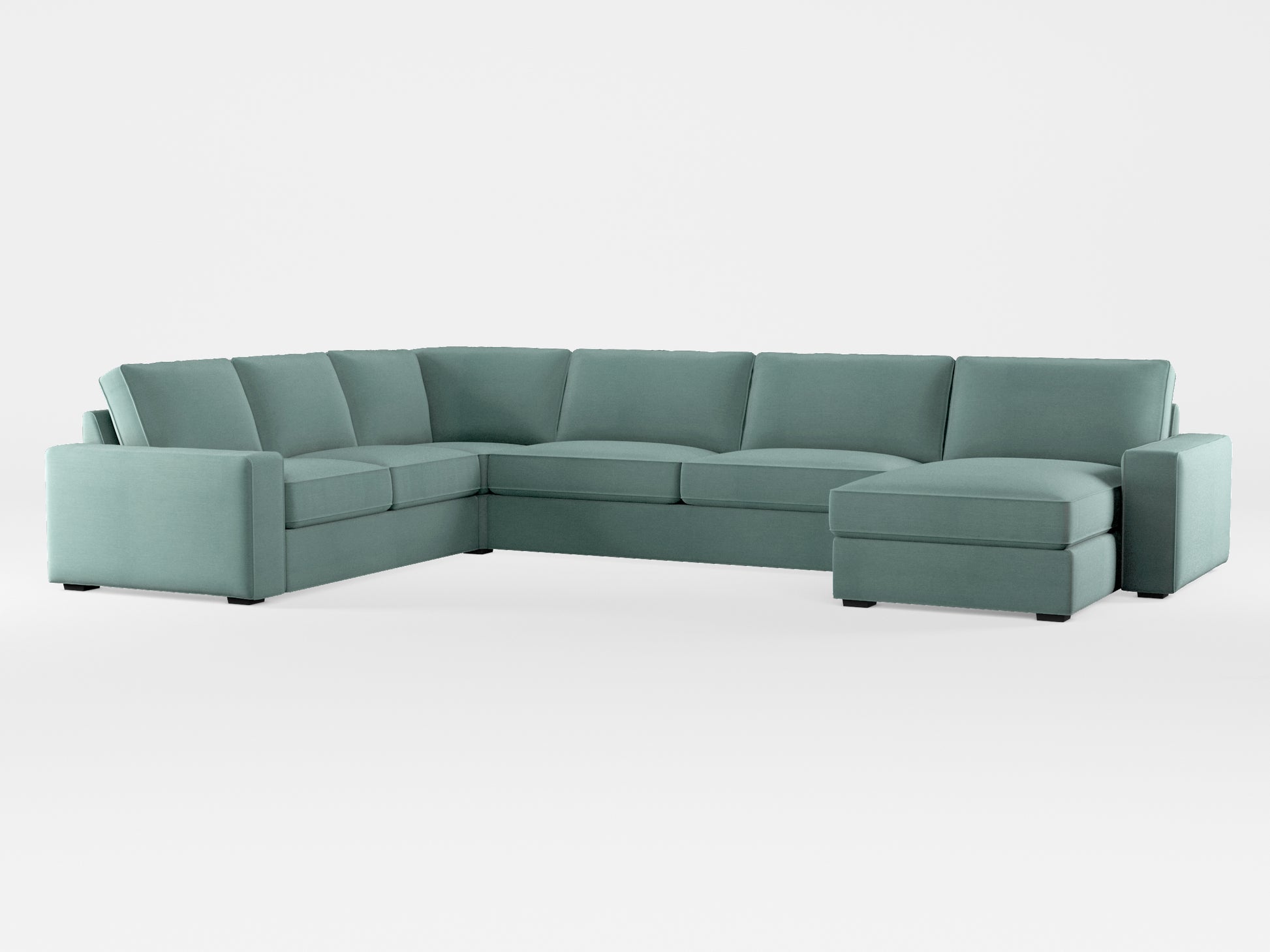 Ikea KIVIK 6-seat sofa with chaise longue cover made by Covereo in upholstery named PECADLY Misty Blue