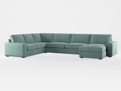 Ikea KIVIK 6-seat sofa with chaise longue cover made by Covereo in upholstery named PECADLY Misty Blue