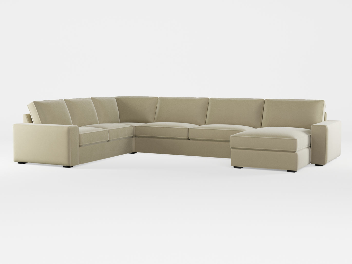 Ikea KIVIK 6-seat sofa with chaise longue cover made by Covereo in upholstery named VELVET Ashen Beige