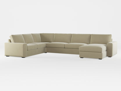 Ikea KIVIK 6-seat sofa with chaise longue cover made by Covereo in upholstery named VELVET Ashen Beige