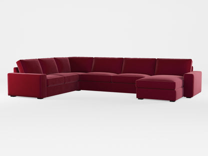 Ikea KIVIK 6-seat sofa with chaise longue cover made by Covereo in upholstery named VELVET Beetroot Cocktail