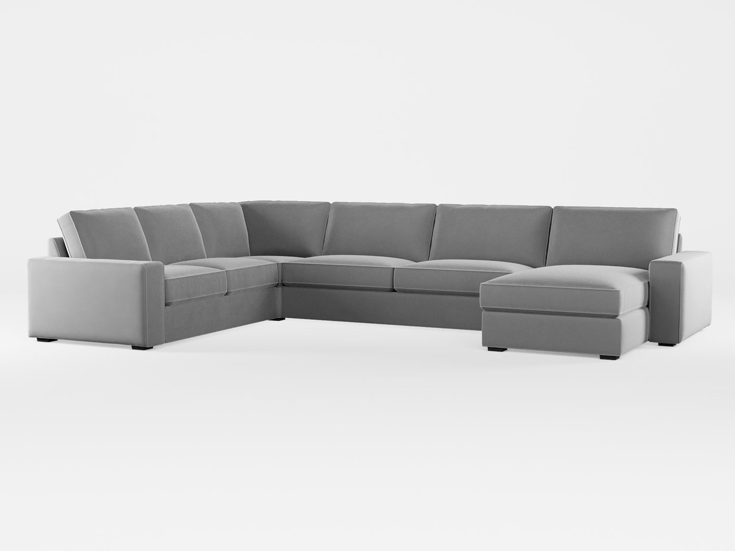 Ikea KIVIK 6-seat sofa with chaise longue cover made by Covereo in upholstery named VELVET Cool Grey