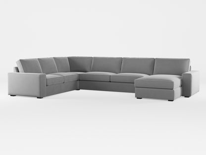 Ikea KIVIK 6-seat sofa with chaise longue cover made by Covereo in upholstery named VELVET Cool Grey