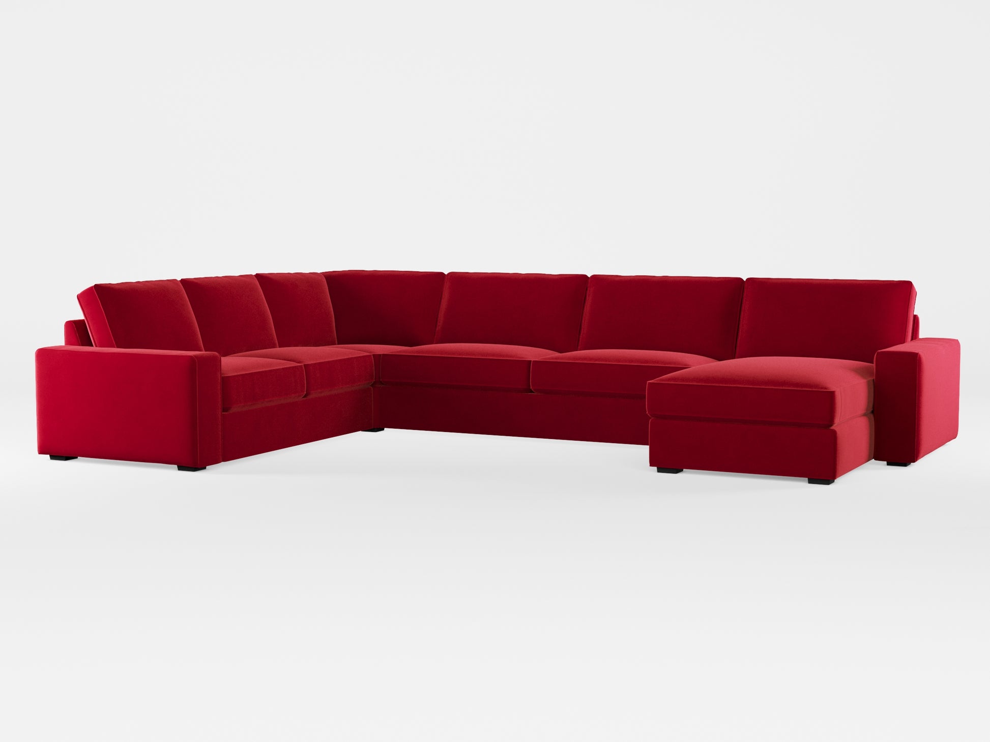 Ikea KIVIK 6-seat sofa with chaise longue cover made by Covereo in upholstery named VELVET Intense Red