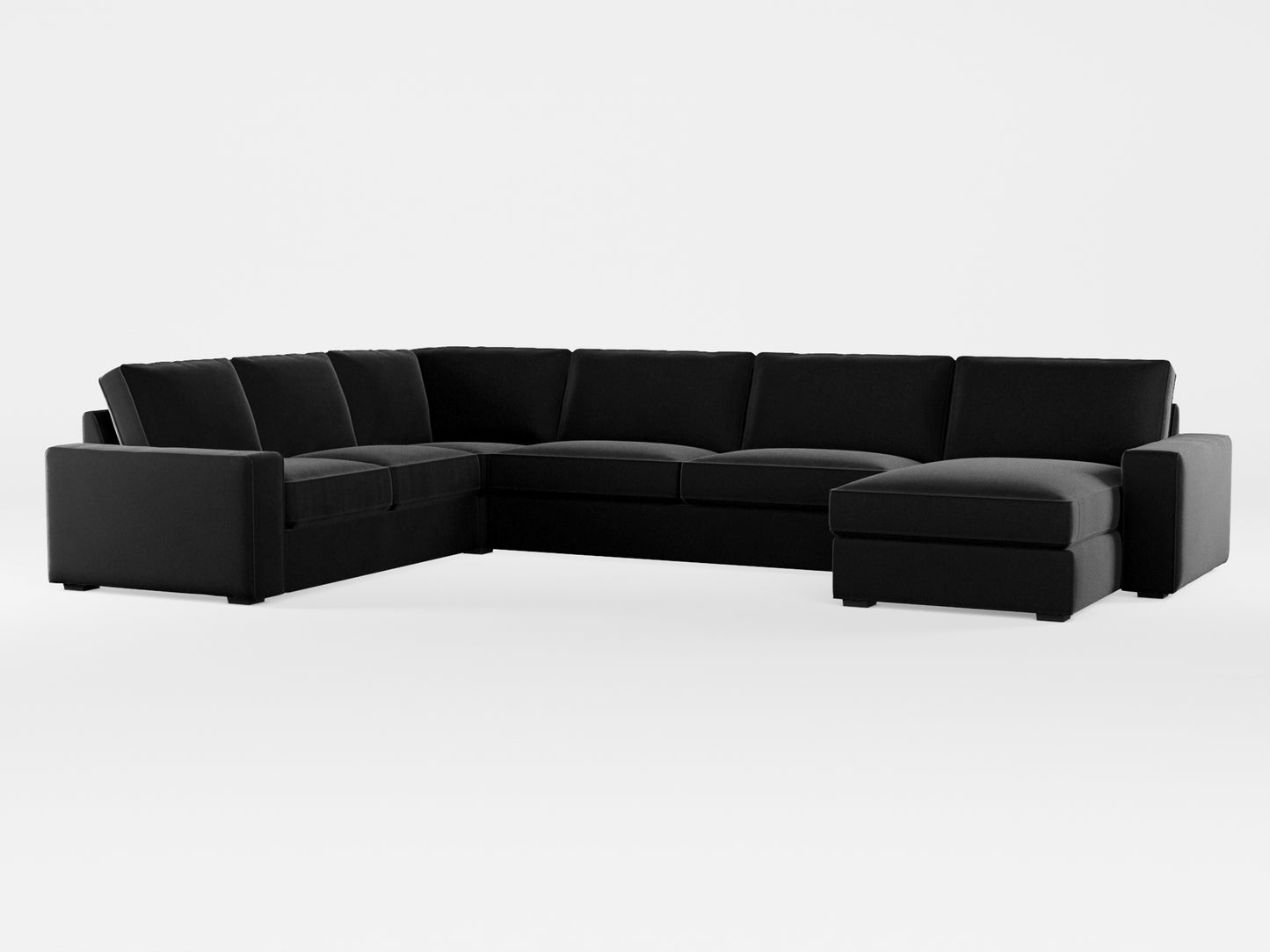 Ikea KIVIK 6-seat sofa with chaise longue cover made by Covereo in upholstery named VELVET Shiny Black