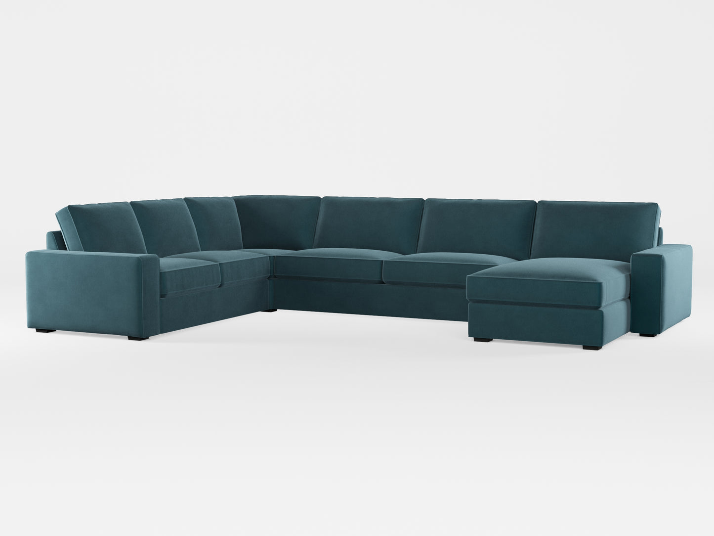 Ikea KIVIK 6-seat sofa with chaise longue cover made by Covereo in upholstery named VELVET Smoky Blue