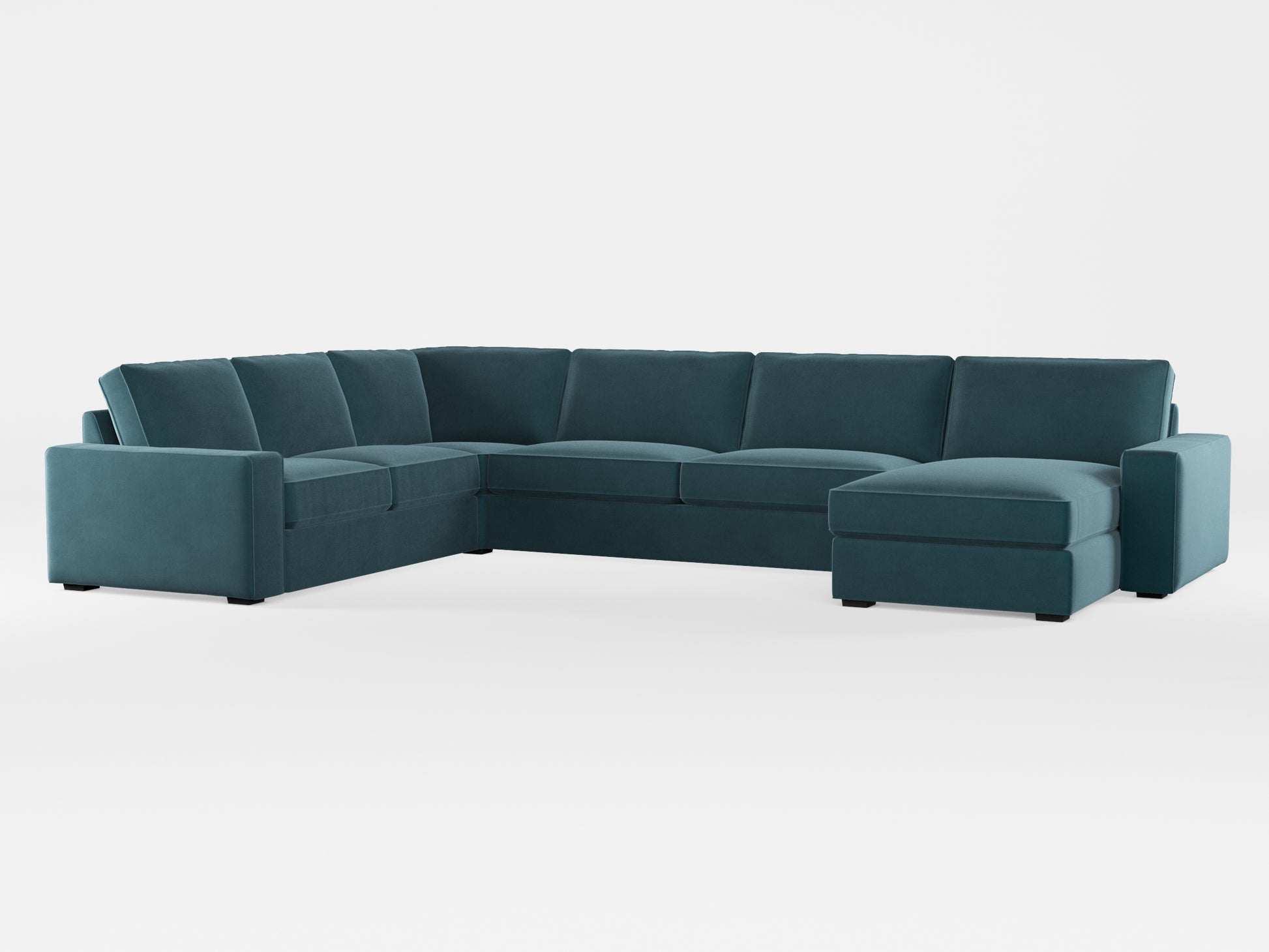 Ikea KIVIK 6-seat sofa with chaise longue cover made by Covereo in upholstery named VELVET Smoky Blue