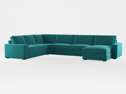 Ikea KIVIK 6-seat sofa with chaise longue cover made by Covereo in upholstery named VELVET Turquoise Twist