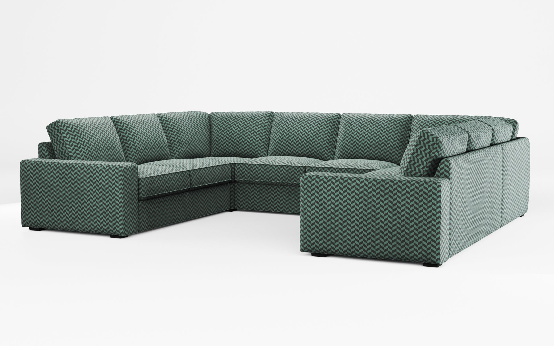 Ikea KIVIK 6-seat U-shaped sofa cover made by Covereo in upholstery named HERRINGBONE Green