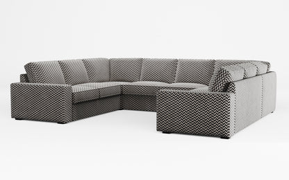 Ikea KIVIK 6-seat U-shaped sofa cover made by Covereo in upholstery named HERRINGBONE Silver