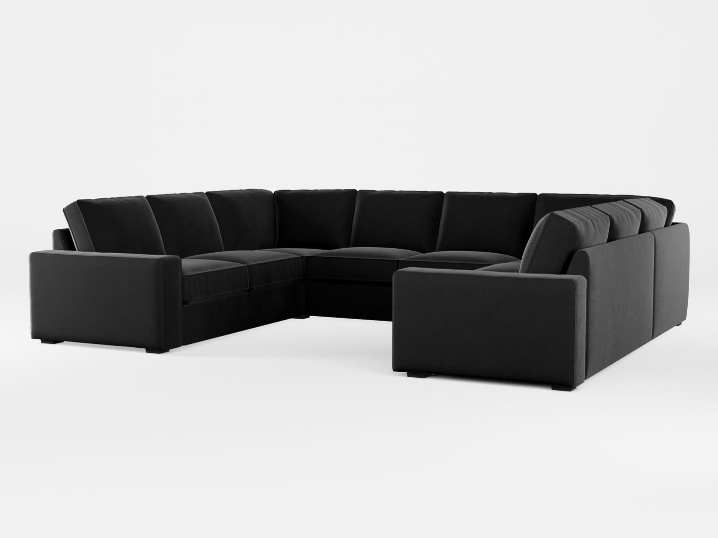 Ikea KIVIK 6-seat U-shaped sofa cover made by Covereo in upholstery named VELVET Shiny Black