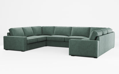 Ikea KIVIK 7-seat U-shaped sofa cover made by Covereo in upholstery named HERRINGBONE Green