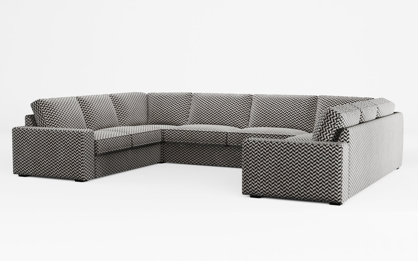 Ikea KIVIK 7-seat U-shaped sofa cover made by Covereo in upholstery named HERRINGBONE Silver