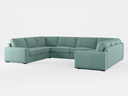 Ikea KIVIK 7-seat U-shaped sofa cover made by Covereo in upholstery named PECADLY Misty Blue