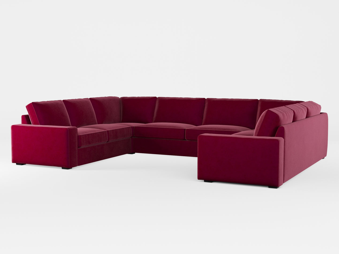 Ikea KIVIK 7-seat U-shaped sofa cover made by Covereo in upholstery named VELVET Beetroot Cocktail