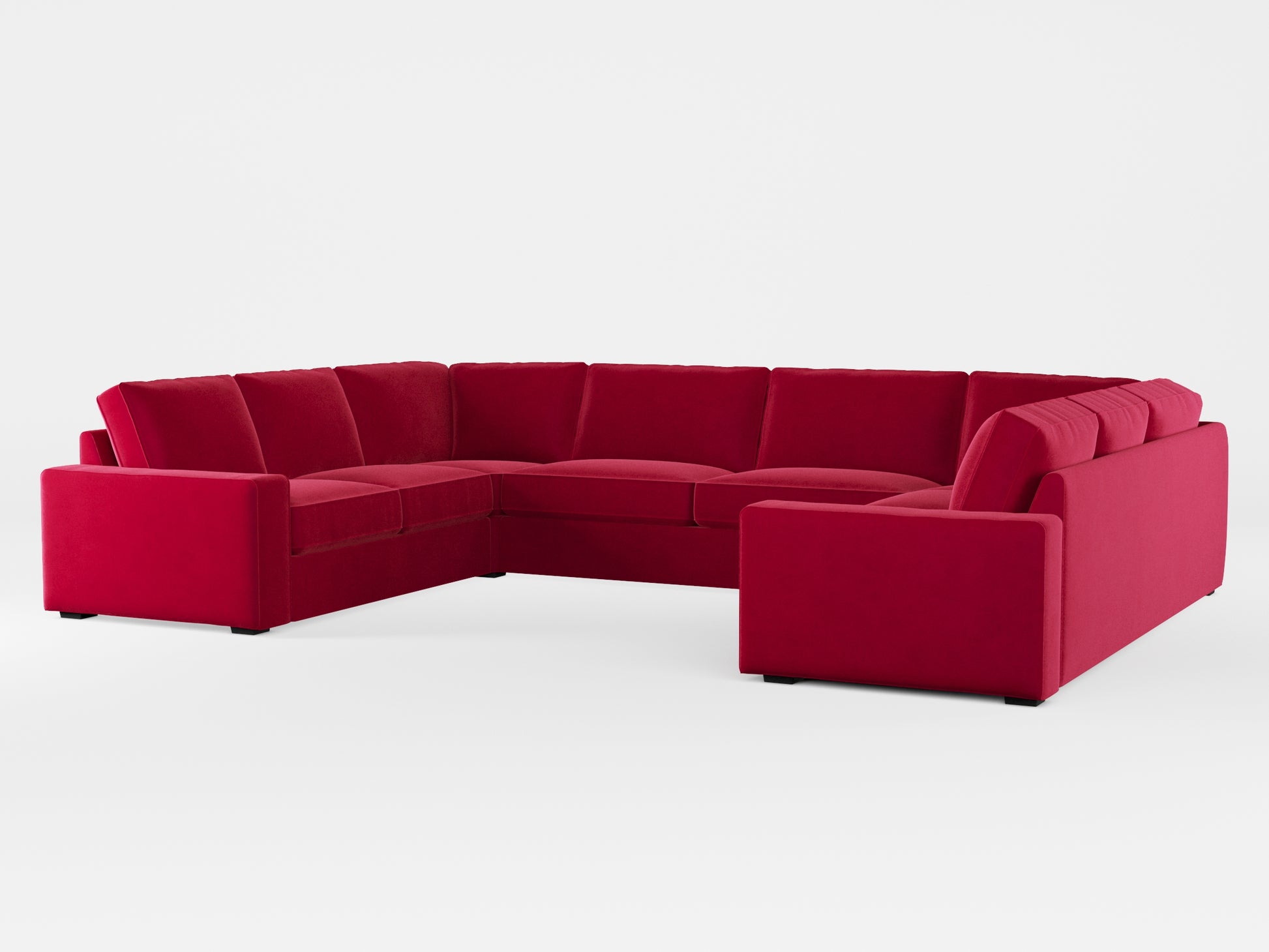 Ikea KIVIK 7-seat U-shaped sofa cover made by Covereo in upholstery named VELVET Intense Red