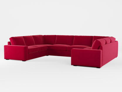 Ikea KIVIK 7-seat U-shaped sofa cover made by Covereo in upholstery named VELVET Intense Red