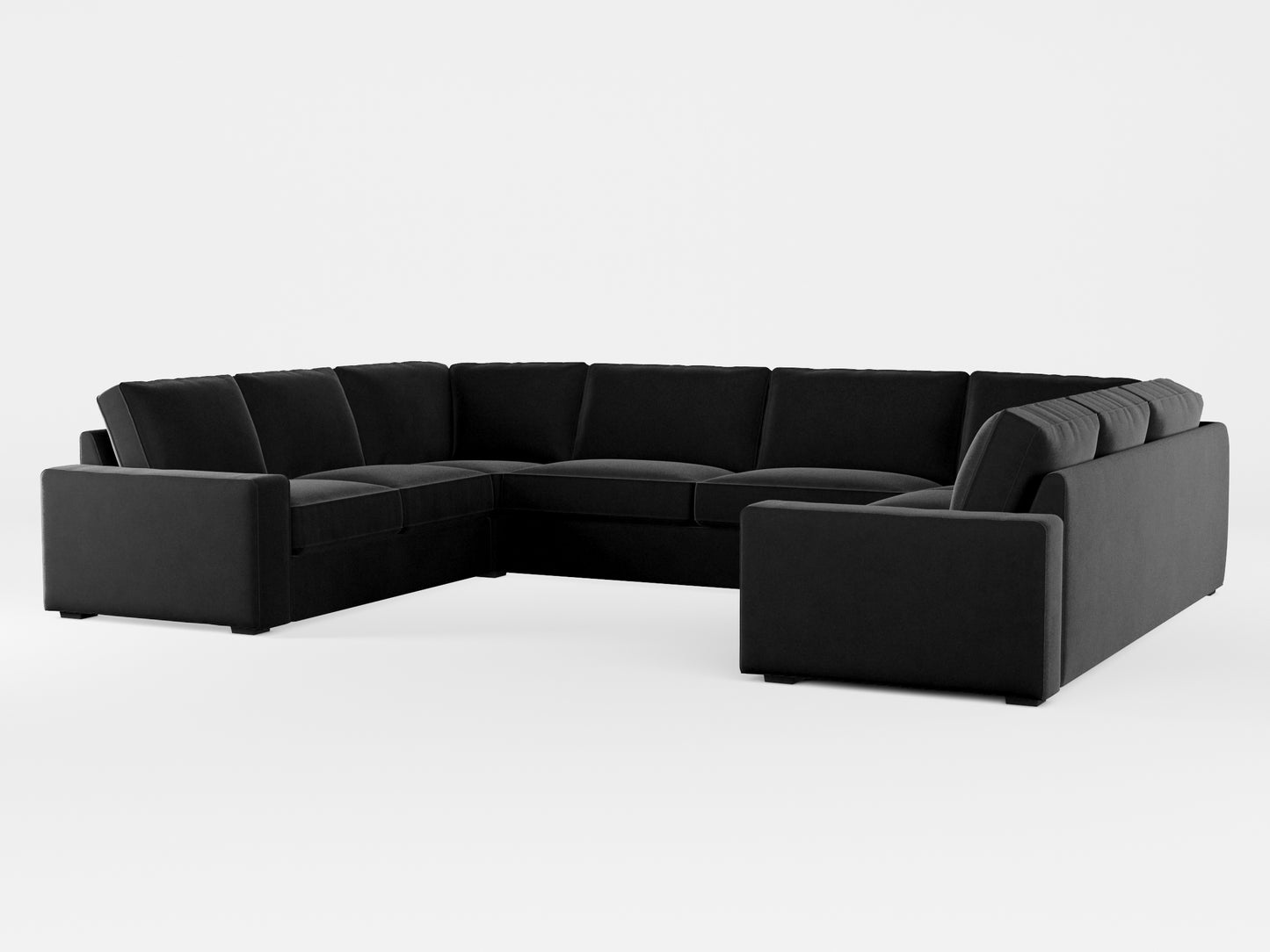 Ikea KIVIK 7-seat U-shaped sofa cover made by Covereo in upholstery named VELVET Shiny Black