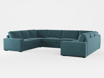 Ikea KIVIK 7-seat U-shaped sofa cover made by Covereo in upholstery named VELVET Smoky Blue