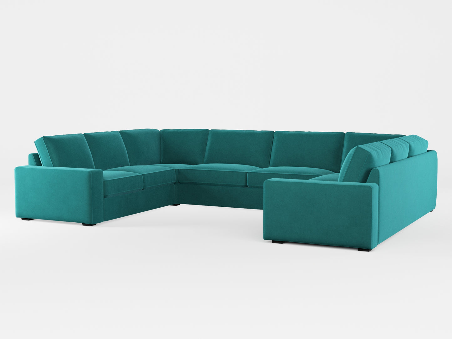 Ikea KIVIK 7-seat U-shaped sofa cover made by Covereo in upholstery named VELVET Turquoise Twist